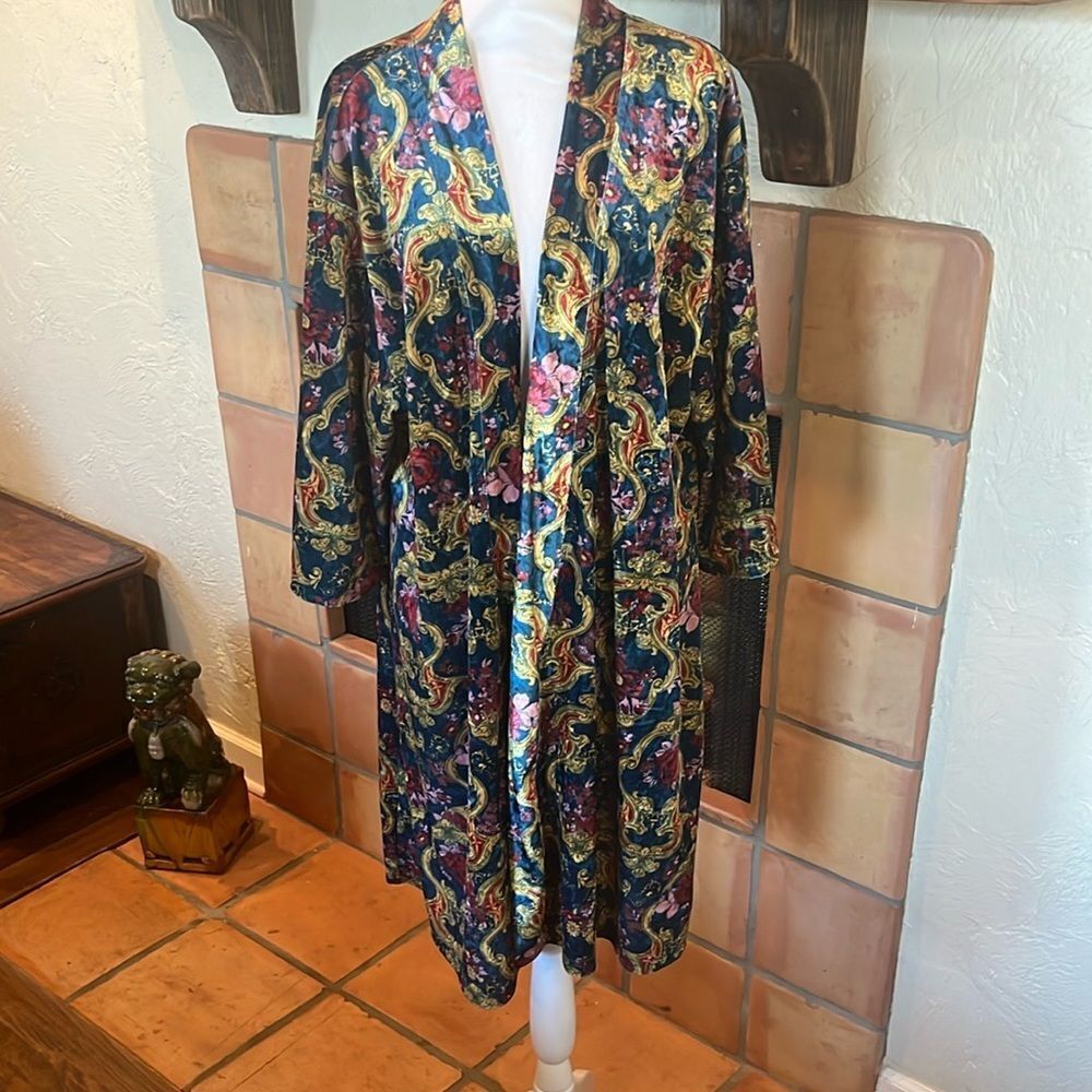 ModCloth Velvet Floral Longline Duster, size L/XL